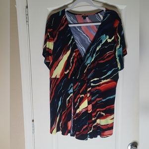 Torrid Multicolor Faux Wrap Top. Chiffon. Size 3x 22-24 Short Sleeve